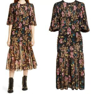 by Timo Jorgeous Brown Floral Print Smocked Midi Dress, Size XS